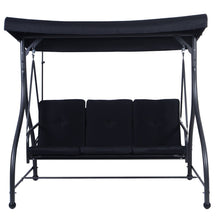 Load image into Gallery viewer, Black Adjustable 3 Seat Cushioned Porch Patio Canopy Swing Chair