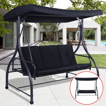 Load image into Gallery viewer, Black Adjustable 3 Seat Cushioned Porch Patio Canopy Swing Chair
