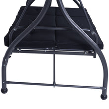 Load image into Gallery viewer, Black Adjustable 3 Seat Cushioned Porch Patio Canopy Swing Chair