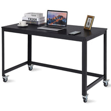 Load image into Gallery viewer, Mobile Steel Frame Laptop Computer Desk with Black Wood Top and Locking Casters