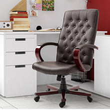 Load image into Gallery viewer, Brown Wooden Faux Leather Adjustable High Back Executive Home Office Chair