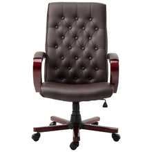 Load image into Gallery viewer, Brown Wooden Faux Leather Adjustable High Back Executive Home Office Chair