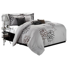Load image into Gallery viewer, Queen size 8-Piece Comforter Set in Silver Gray Black Brown Floral