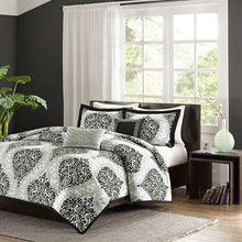 Load image into Gallery viewer, California King size 5-Piece Black White Damask Comforter Set