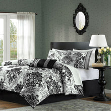 Load image into Gallery viewer, California King size 7-Piece Comforter Set with Black Grey Damask Pattern