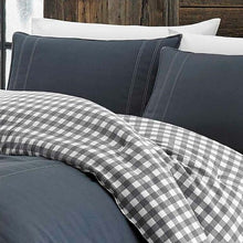 Load image into Gallery viewer, King size 100% Cotton Reverse Plaid Gray/White Comforter Set