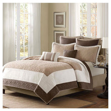 Load image into Gallery viewer, Full / Queen Brown Ivory Tan Cream 7 Piece Quilt Coverlet Bedspread Set