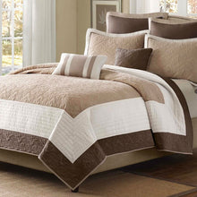 Load image into Gallery viewer, Full / Queen Brown Ivory Tan Cream 7 Piece Quilt Coverlet Bedspread Set