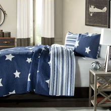 Load image into Gallery viewer, Full / Queen Navy Stars And Stripes At Night Quilt Coverlet Bedspread Set