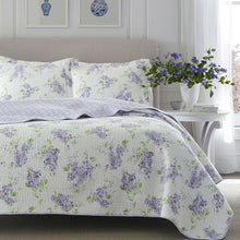 Load image into Gallery viewer, King size 3-Piece Cotton Quilt Set with Purple White Floral Pattern