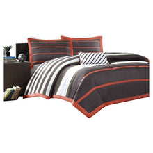 Load image into Gallery viewer, Twin / Twin XL Comforter Set in Dark Gray Orange White Stripes