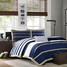Load image into Gallery viewer, Full / Queen size Comforter Set in Navy Blue White Khaki Stripe