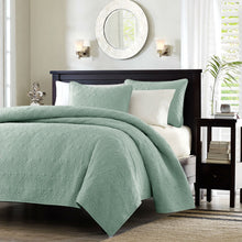 Load image into Gallery viewer, Full / Queen Seafoam Blue Green Quilted Coverlet Quilt Set with 2 Shams