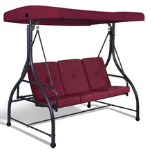 Load image into Gallery viewer, Red Burgundy Wine 3 Seat Cushioned Porch Patio Canopy Swing Chair