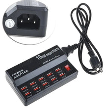 Load image into Gallery viewer, 60W 10 Ports Family Size Desktop Smart Ports Rapid Charging Station USB Charger