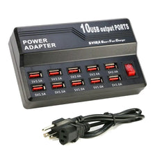 Load image into Gallery viewer, 60W 10 Ports Family Size Desktop Smart Ports Rapid Charging Station USB Charger

