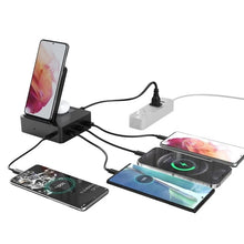 Load image into Gallery viewer, 6 in 1 15W Wireless Charger + Earbuds Wireless Charger + 3 * USB-A + 1 * Type-C Ports Stand Docking Station
