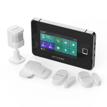 Load image into Gallery viewer, 4.3 Inch Fingerprint Unlock Touch Display Smart Alarm System Hub / 2 * Window &amp; Door Sensors / 1 * Motion Detector / 2 * Remote Controllers - Black
