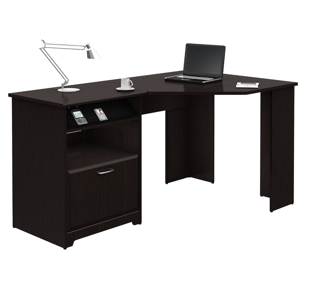 L-Shaped Corner Computer Desk with File Drawer in Espresso Wood Finish