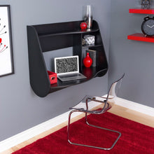 Load image into Gallery viewer, Modern Wall Mounted Laptop Computer Desk in Black Wood Finish
