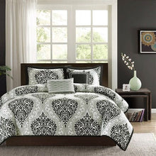 Load image into Gallery viewer, California King size 5-Piece Black White Damask Comforter Set
