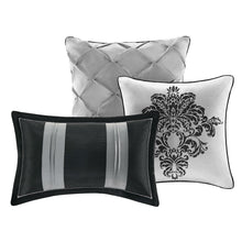 Load image into Gallery viewer, California King size 7-Piece Comforter Set with Black Grey Damask Pattern

