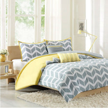 Load image into Gallery viewer, Full/Queen 5-Piece Chevron Stripes Comforter Set in Gray White Yellow
