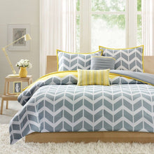 Load image into Gallery viewer, Full/Queen 5-Piece Chevron Stripes Comforter Set in Gray White Yellow
