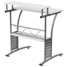 Load image into Gallery viewer, Modern Metal Frame Computer Desk with White Laminate Top and Raised Shelf
