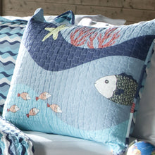 Load image into Gallery viewer, Full / Queen Blue Serenity Sea Fish Coral Coverlet Quilt Bedspread Set
