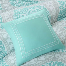 Load image into Gallery viewer, Full / Queen Teal Turquoise Aqua Blue and White Damask Comforter Set
