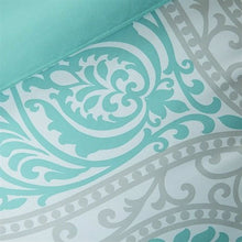 Load image into Gallery viewer, Full / Queen Teal Turquoise Aqua Blue and White Damask Comforter Set

