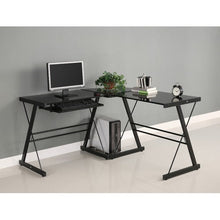 Load image into Gallery viewer, Black Metal L-Shaped Corner Computer Desk with Glass Top
