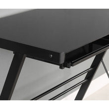 Load image into Gallery viewer, Black Metal L-Shaped Corner Computer Desk with Glass Top
