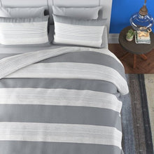 Load image into Gallery viewer, King size 100% Cotton Gray/Taupe Linen Stripe Comforter Set
