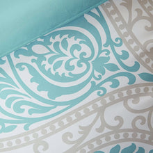 Load image into Gallery viewer, Twin / Twin XL Comforter Set in Light Blue White Grey Damask Pattern
