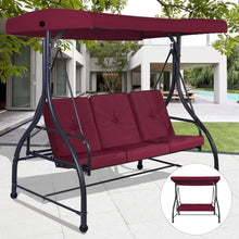 Load image into Gallery viewer, Red Burgundy Wine 3 Seat Cushioned Porch Patio Canopy Swing Chair
