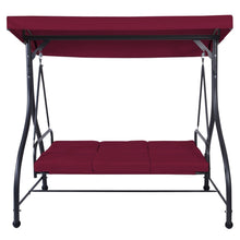 Load image into Gallery viewer, Red Burgundy Wine 3 Seat Cushioned Porch Patio Canopy Swing Chair
