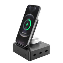 Load image into Gallery viewer, 6 in 1 15W Wireless Charger + Earbuds Wireless Charger + 3 * USB-A + 1 * Type-C Ports Stand Docking Station
