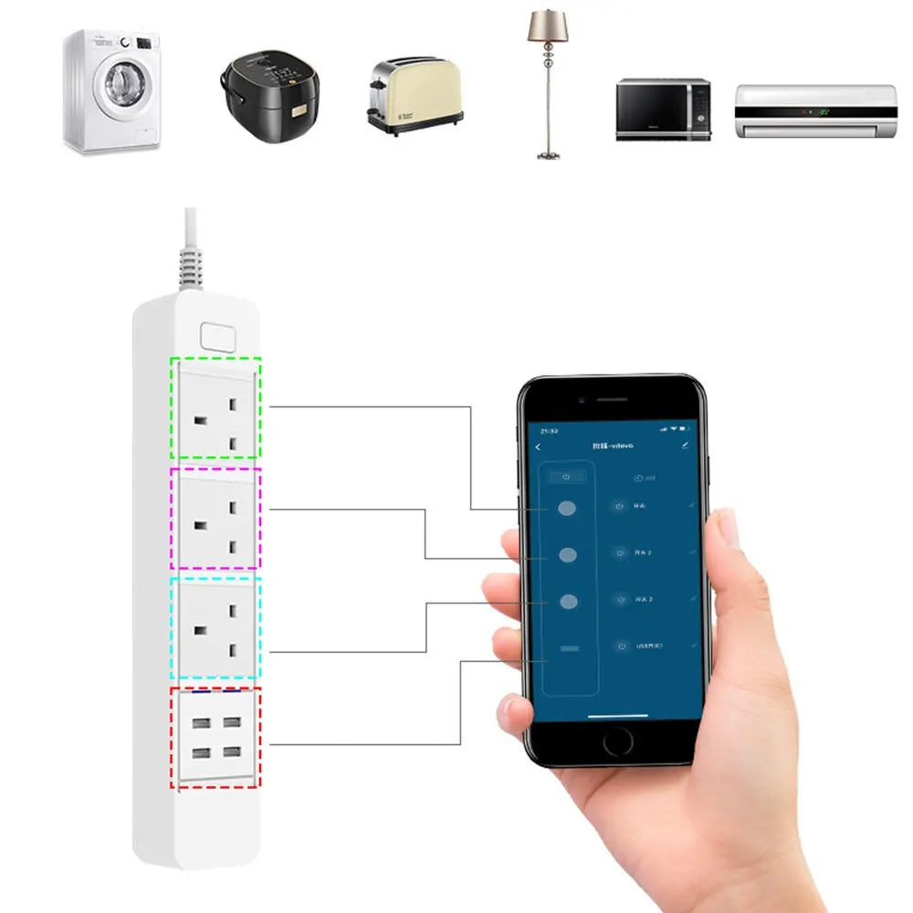 Smart WIFI APP Control Power Strip with 3 Outlets Plug 4 USB Fast Charging Socket App Control Work Power Outlet