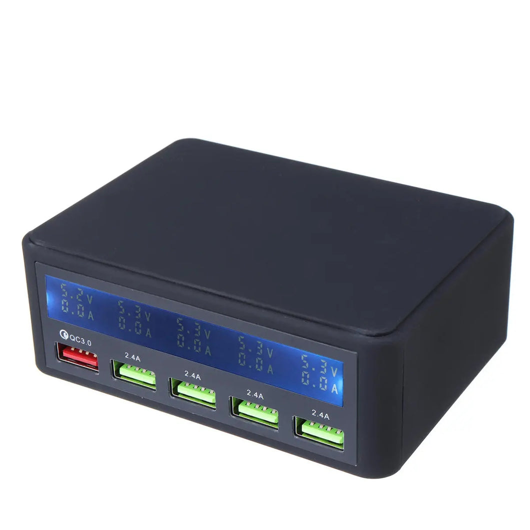 AC100-240V Quick Charge QC3.0 Smart 5 Port USB Charger 5V 10A Power Adapter Lcd Display Station