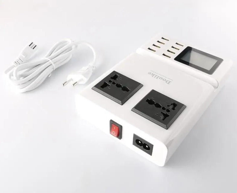 Smart LCD Display 8 USB Charging Ports Dual AC Ports Phone Holder Power Adapter Charging Station