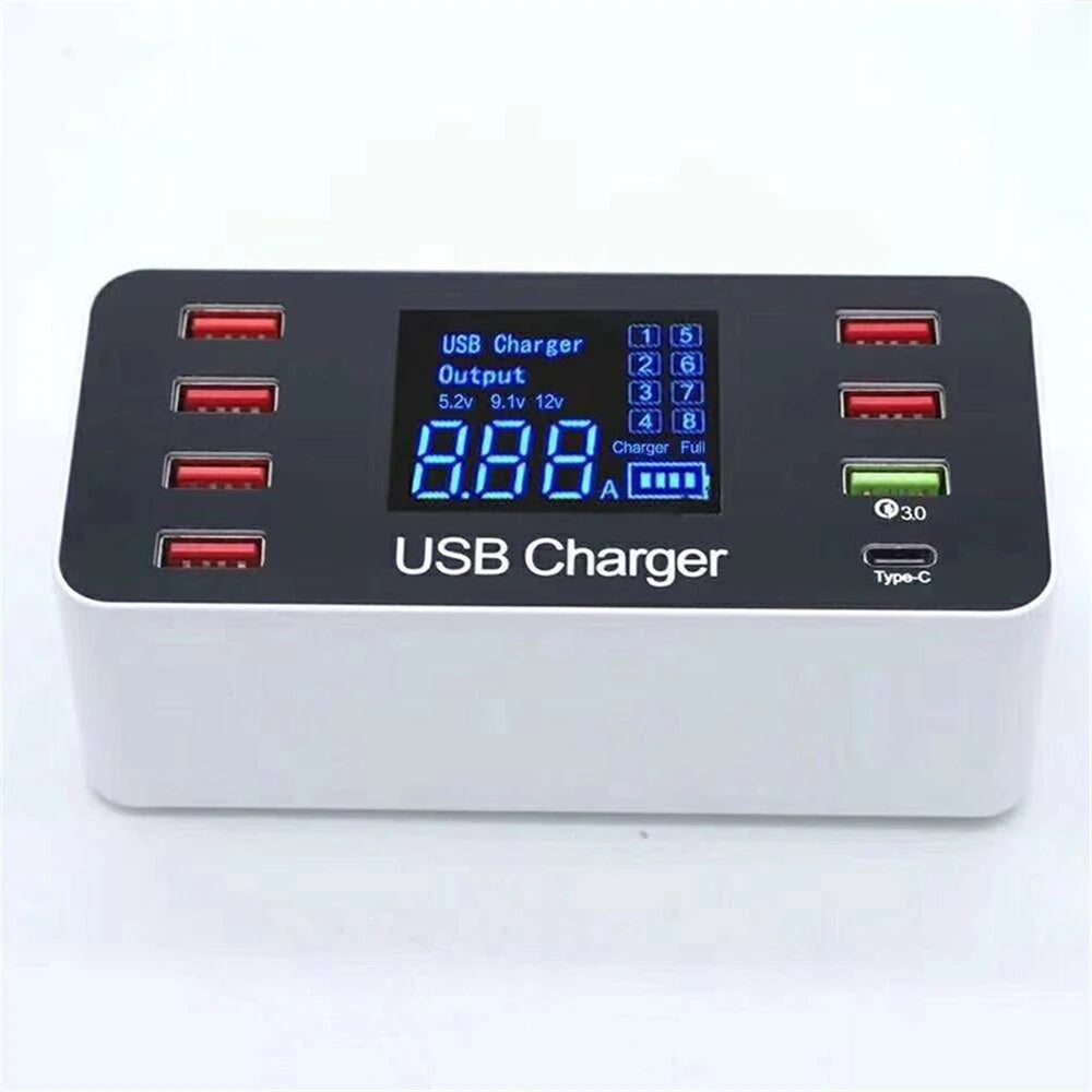 LCD Display USB Charger Quick Charger 3.0 USB 40W USB Type C Fast Charging Station